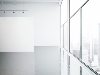 Mock up of empty white gallery interior and panoramic windows