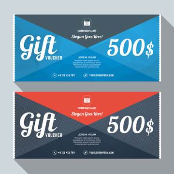 Gift Voucher Vector Design Print Template. Discount Card. Gift Certificate. 2 Color Themes. Vector Illustration