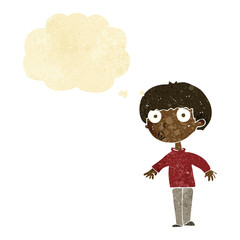 cartoon surprised boy with thought bubble