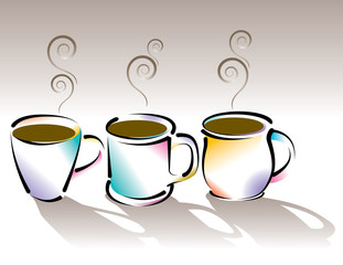 Vector artwork of 3 colorful coffee cups
