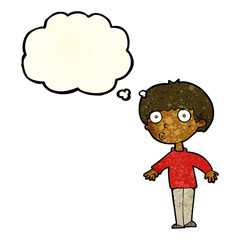 cartoon surprised boy with thought bubble