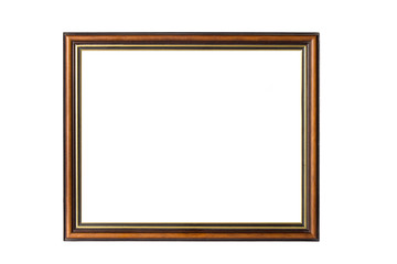 brown with gold inline Wooden frame cornice cutout on white background