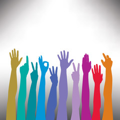 Hands of all races vector background