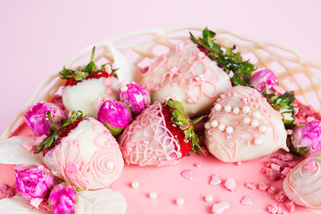 Strawberry in white chocolate cake decoration