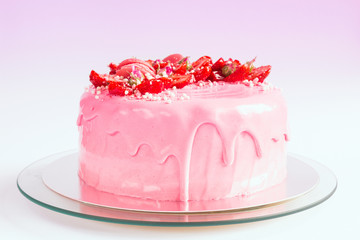 Pink cake with strawberry