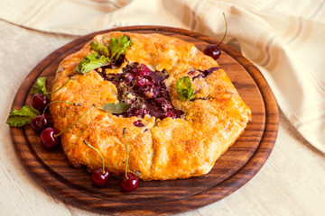 Rustic cherry galette pie