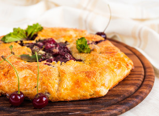 Rustic cherry galette pie