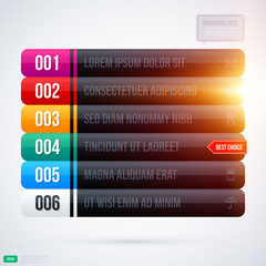 Glowing menu with six black options. EPS10