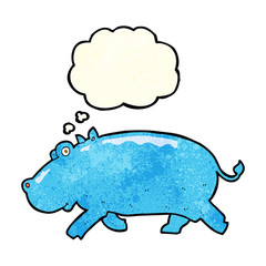 cartoon hippopotamus with thought bubble