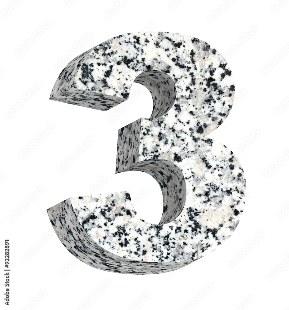 Fototapete number from granite alphabet set isolated over white. computer generated 3d photo rendering.
