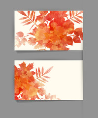 Vector template business card with autumn leaves
