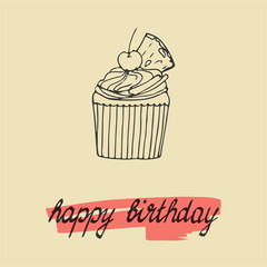 Happy birthday card with cupcake.