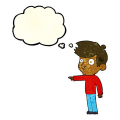 cartoon pointing boy with thought bubble