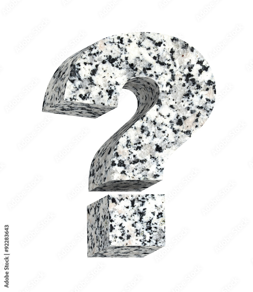 Fototapete question mark from granite alphabet set isolated over white. computer generated 3d photo rendering.