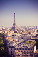 cityscape with Eiffel Tower in the light of sunset