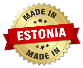 made in Estonia gold badge with red ribbon