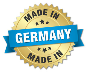 made in Germany gold badge with blue ribbon
