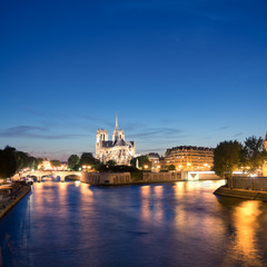Notre Dame de Paris Cathedral at night.