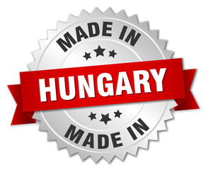 made in Hungary silver badge with red ribbon