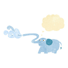 cartoon elephant squirting water with thought bubble