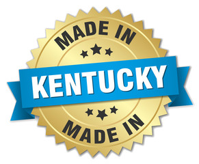 made in Kentucky gold badge with blue ribbon