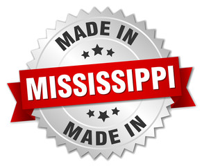 Obraz premium made in Mississippi silver badge with red ribbon