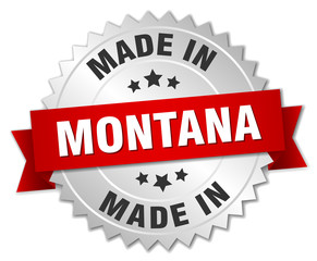 made in Montana silver badge with red ribbon