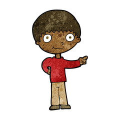 cartoon happy boy pointing