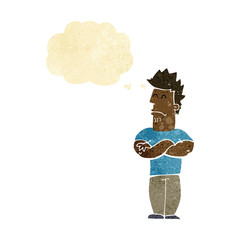 cartoon sulking man with thought bubble