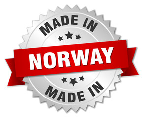 made in Norway silver badge with red ribbon