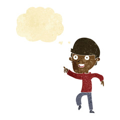 cartoon happy man with thought bubble