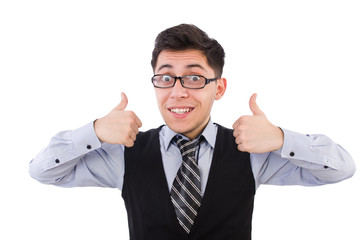 Young employee isolated on white