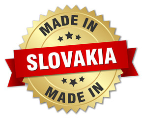made in Slovakia gold badge with red ribbon