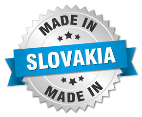 made in Slovakia silver badge with blue ribbon