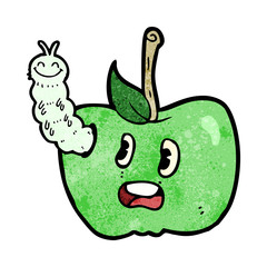 cartoon apple with bug