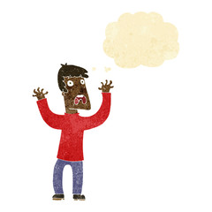 cartoon frightened man with thought bubble