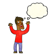 cartoon frightened man with thought bubble