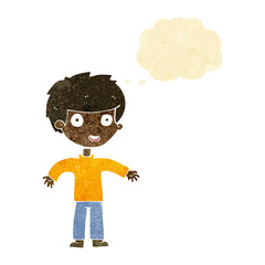 cartoon happy man with thought bubble