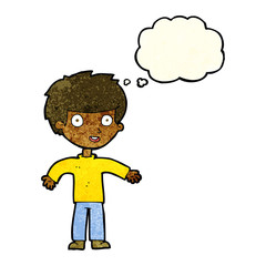 cartoon happy man with thought bubble