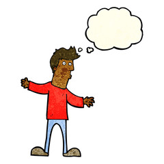 cartoon curious man with thought bubble