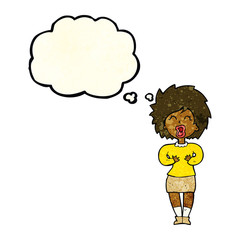 cartoon screaming woman with thought bubble