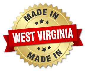made in West Virginia gold badge with red ribbon