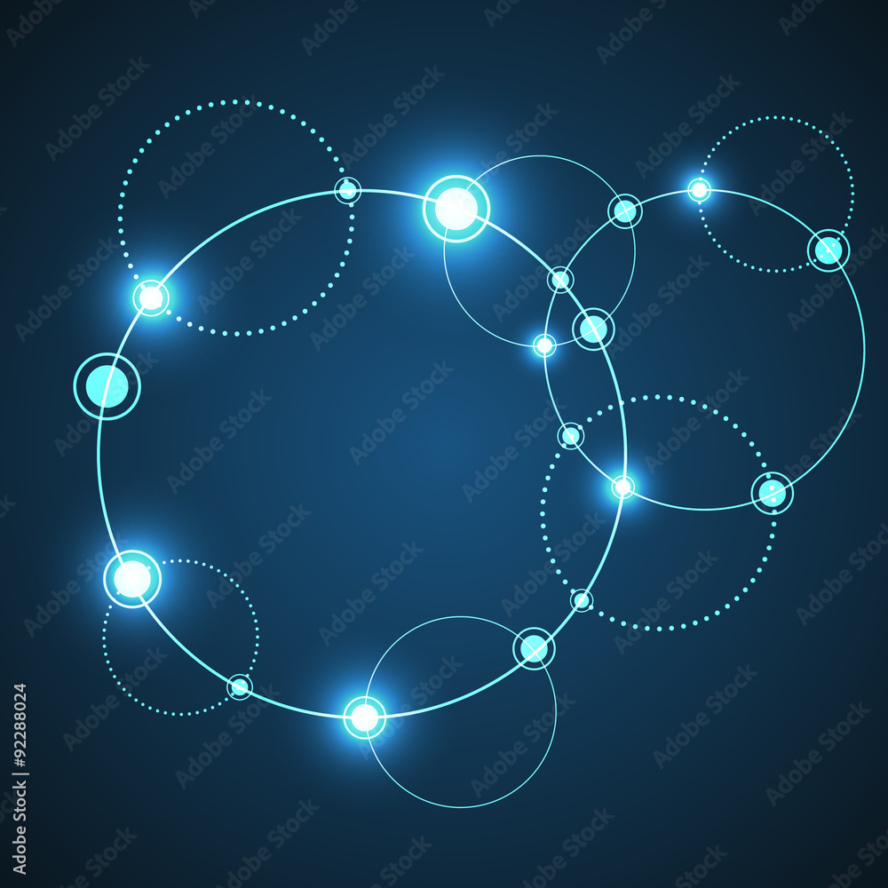 Aufkleber Network. Abstract background with dots and circles. Connection Concept. Digital data visualization. Social network graphic concept. Geometric technology vector background.