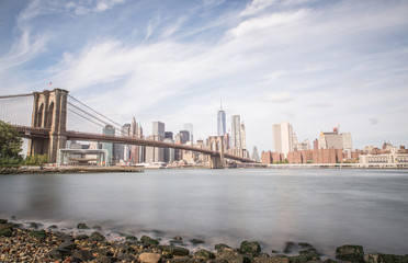 New york city skyline and Brooklyn bridge.