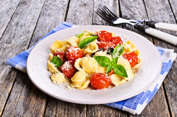 Pasta with tomatoes, Basil and cheese