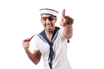 Sailor with smoking pipe isolated 
