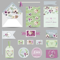 Set of Wedding Stationary - Invitation Card, Save the Date, RSVP