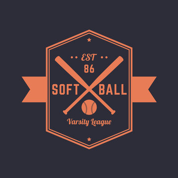 Softball vintage emblem, logo template, t-shirt design, vector illustration