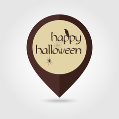 Happy Halloween mapping pin icon spider, raven