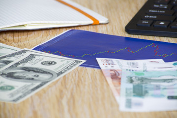 money; banking; bookkeeping, revenue, income, business; dollar; ruble